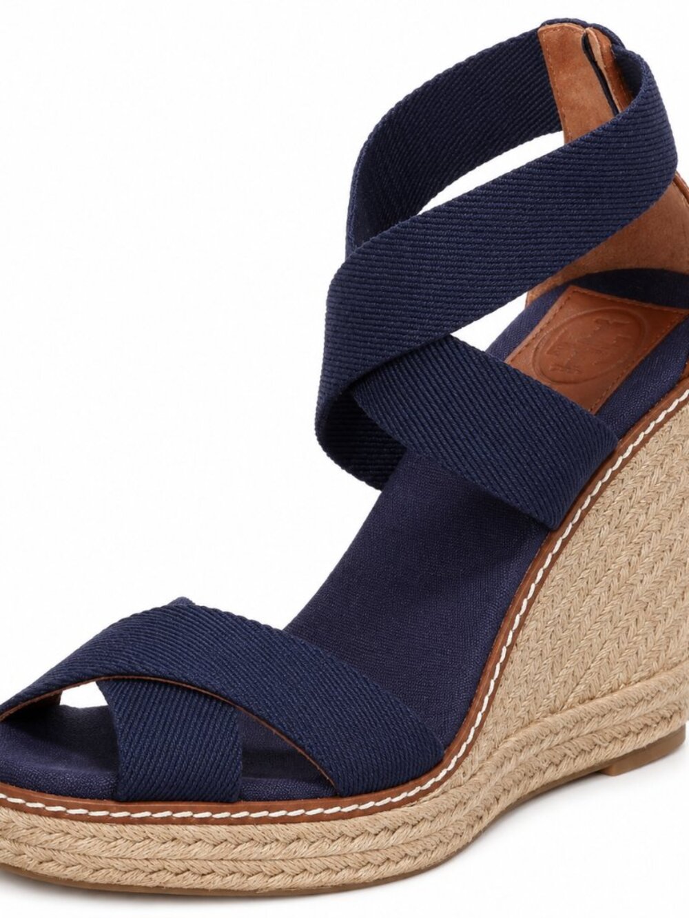 Tory Burch Navy Elastic Espadrille Wedge Size 9.5